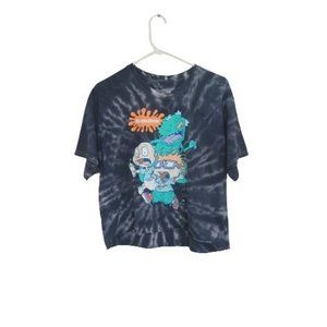 Nickelodeon Rugrats Reptar Women's Blouse Tie Dye Crop T Shirt Size M Black
